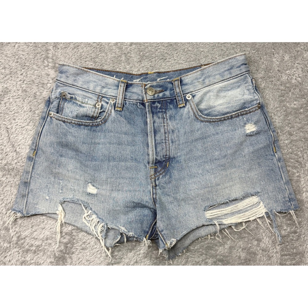 We The Free Shorts Womens Size 27 Blue Sofia Distressed Denim Cut Off Button Fly